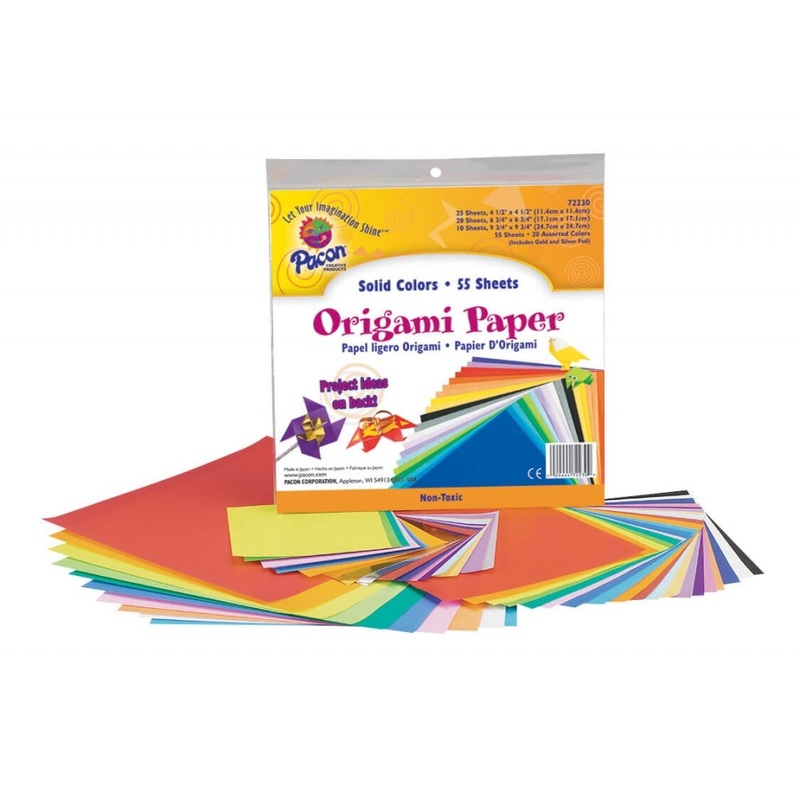 Origami Paper, Assorted sizes up to 9 3/4″ x 9 3/4″, 55 sheets