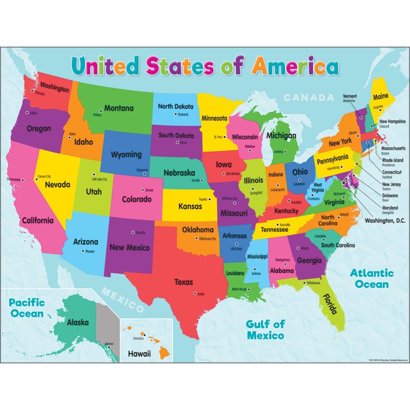 Colored Map of the United States Chart