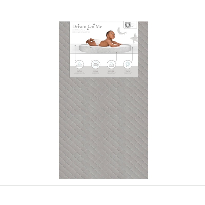 Dream On Me Asheville 4 Inch Firm Fiber Crib and Toddler Mattress, Grey