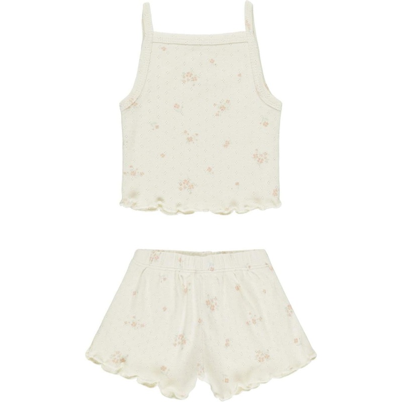 Quincy Mae Pointelle Tank + Shortie Set || Pink Ditsy
