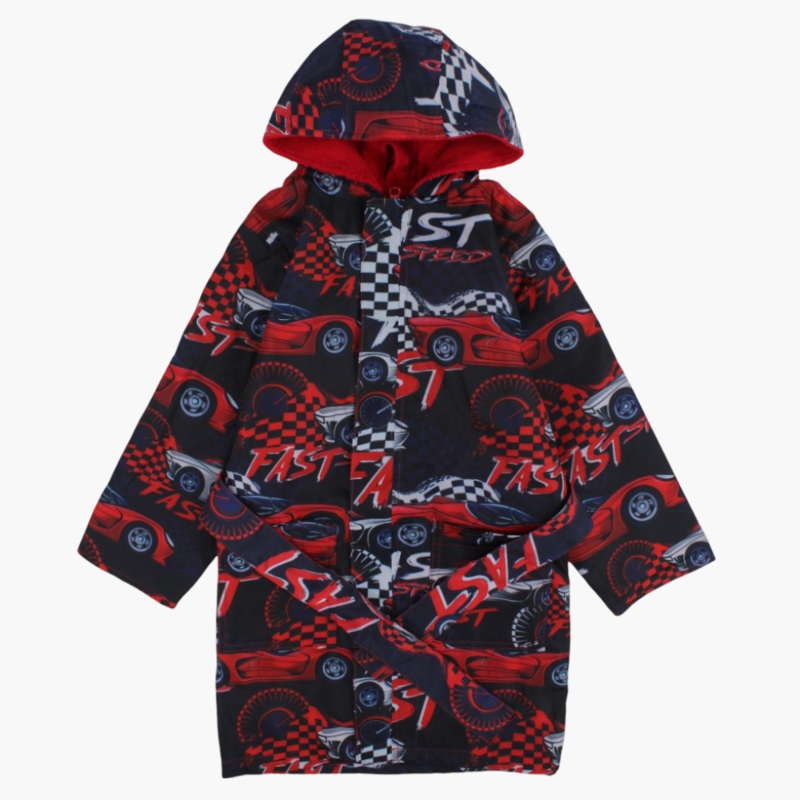 Boys Swim Robe  Black with Racing Cars Print