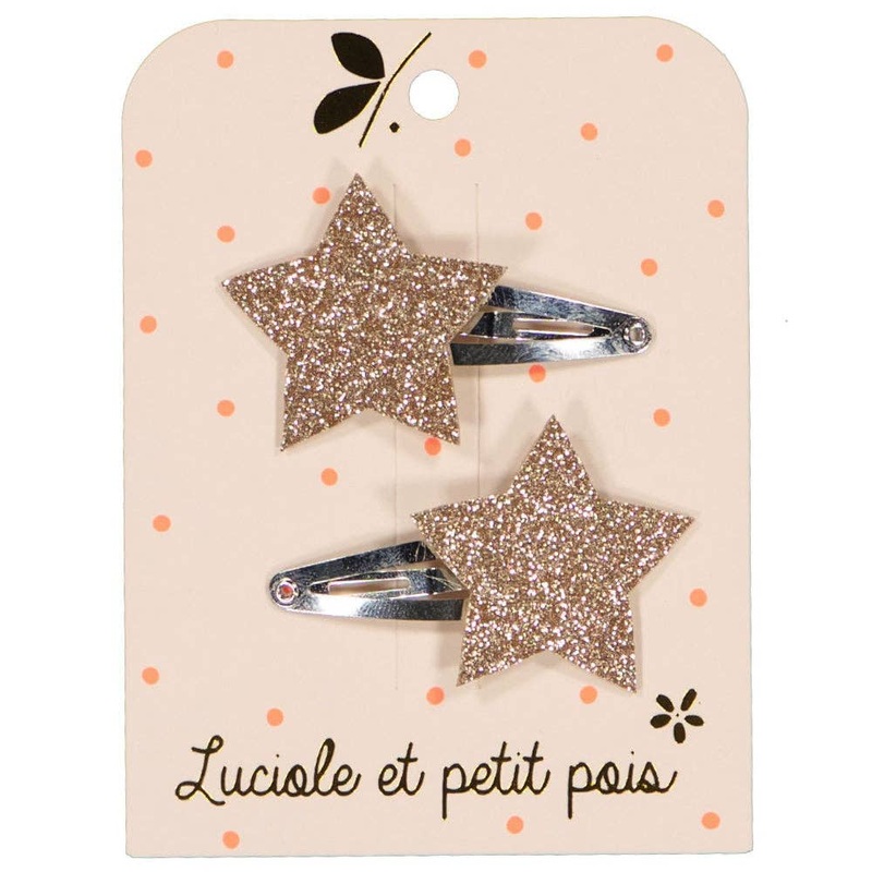 Luciole et Petit Pois Star Hair Clips – Gold Glitter (pair)