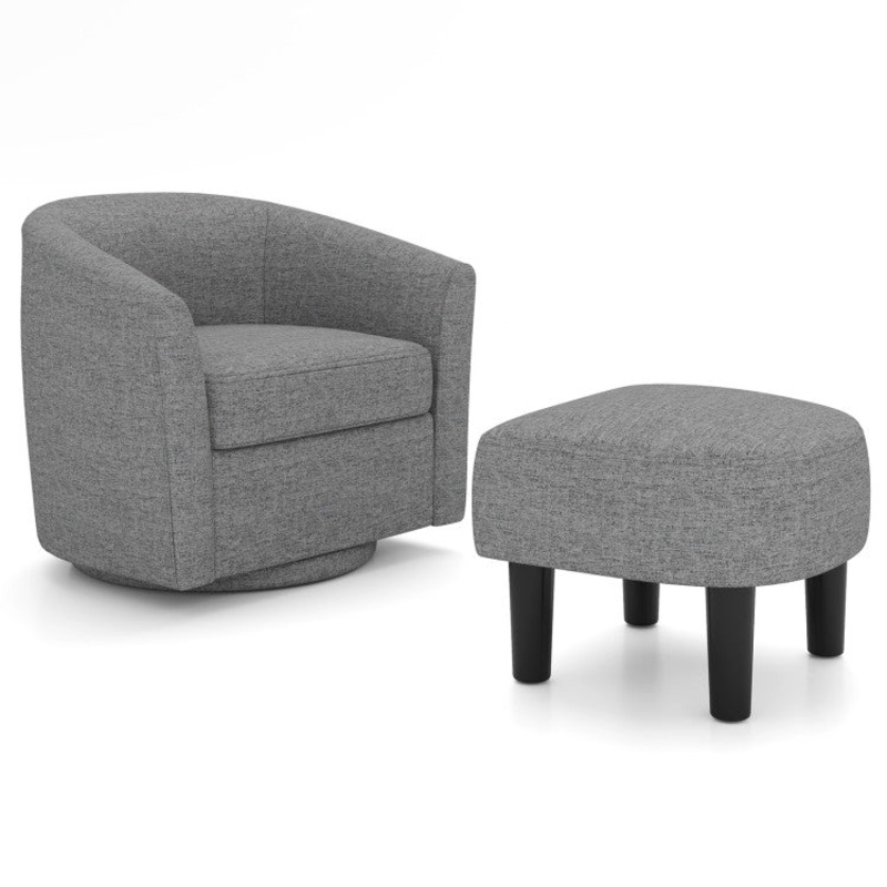 Modern Club Swivel Accent Chair With Ottoman Footrest Curved Backrest-Beige