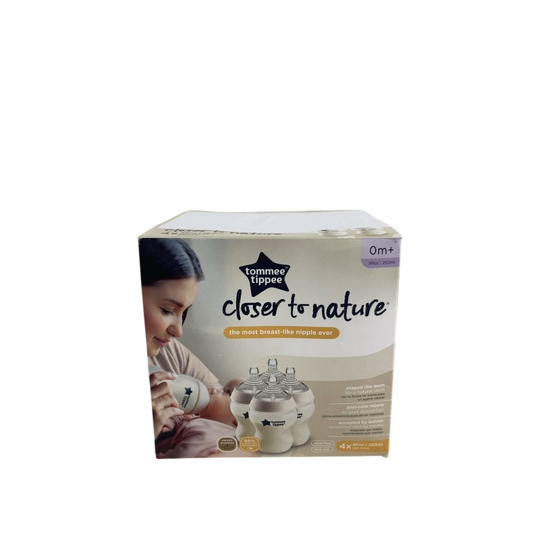 Tommee Tippee Closer To Nature Baby Bottles, 9oz, 4pk, White/ Clear