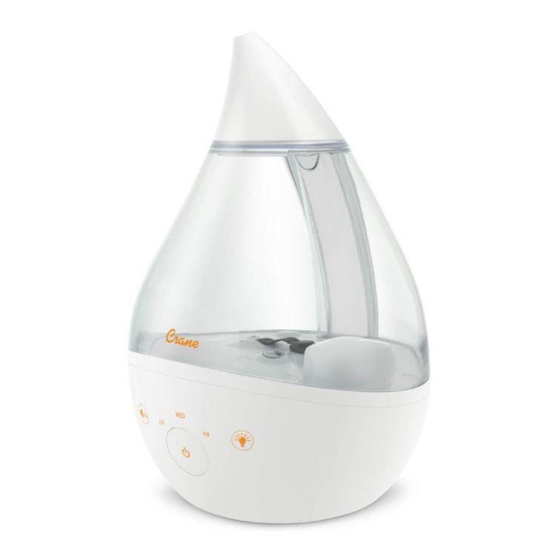 Crane Drop Top Fill 4 in 1 Humidifier with Sound Machine – Clear/White