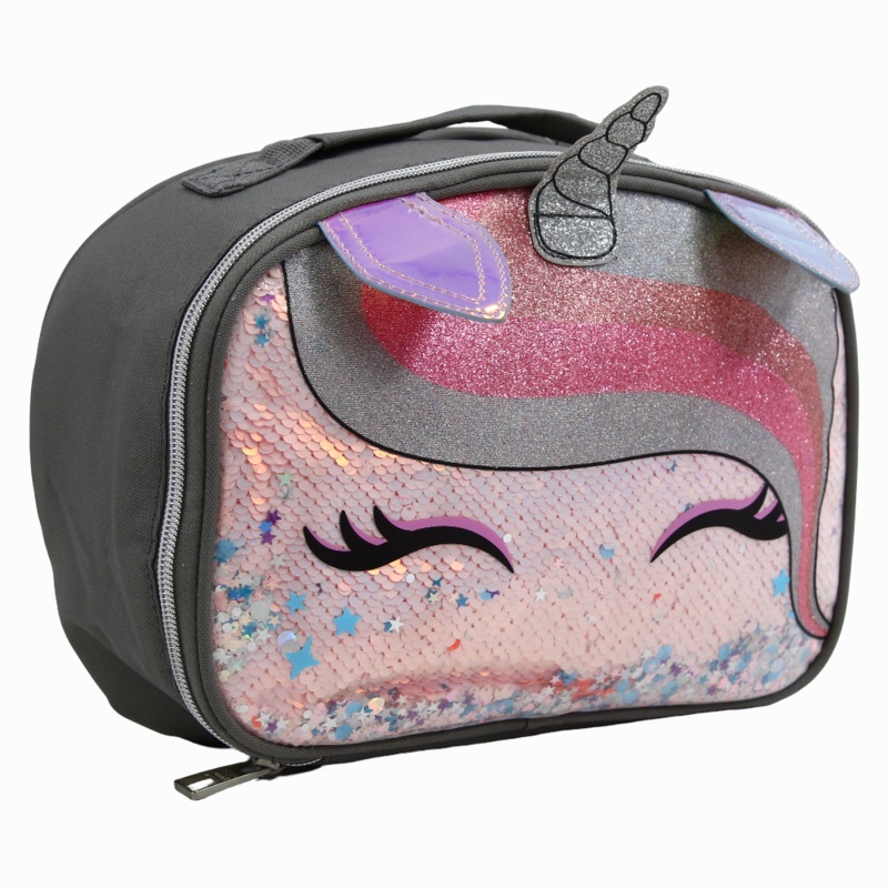 Cubs Unicorn Lashes Glitter Pocket Sequin Lunch Bag  Purple & Pink