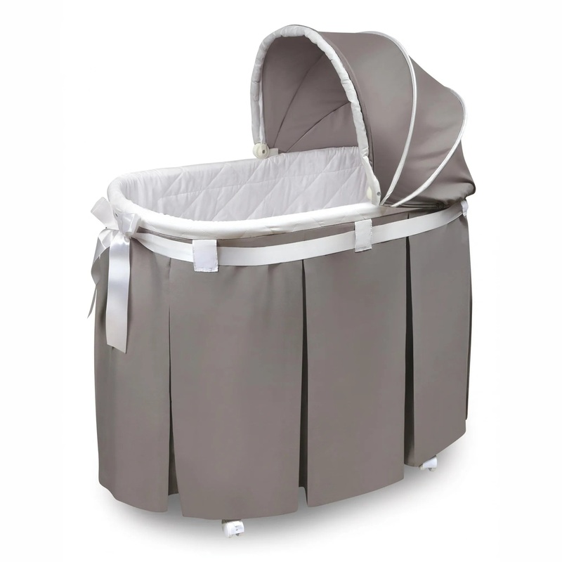 Oval Bassinet With Full Length Skirt – Gray Bedding