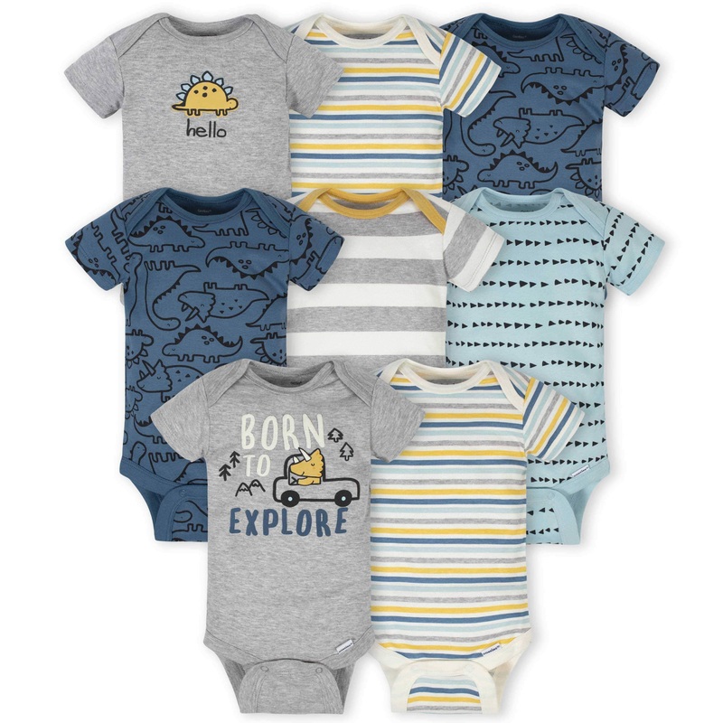 8-Pack Baby Boys Dinosaur Short Sleeve Onesies Bodysuits