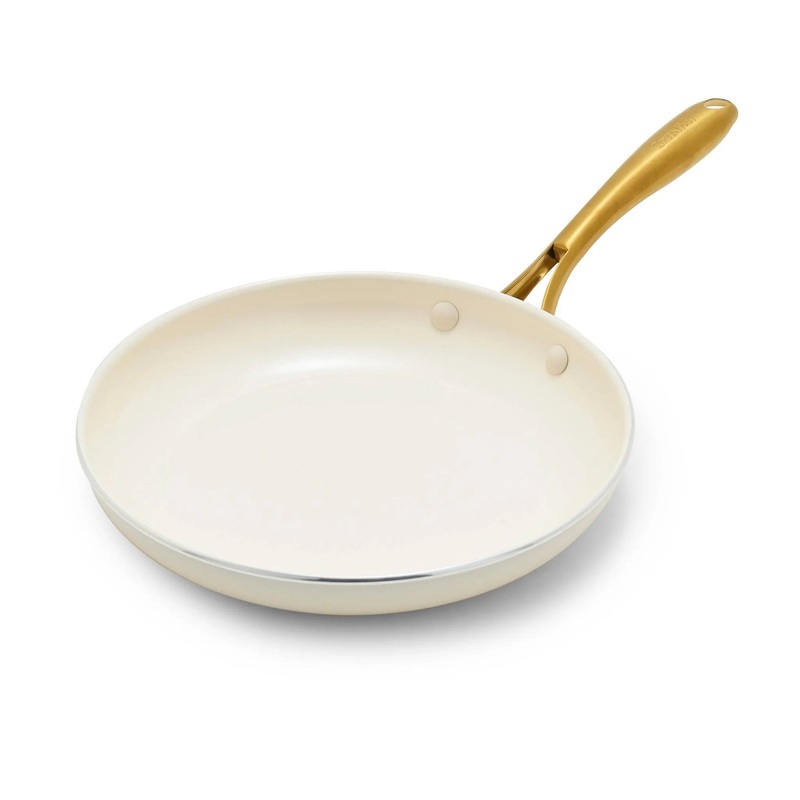 Studio 10″ Ceramic Nonstick Aluminum Fry Pan Linen: Small Fry Pan, Dishwasher-Safe