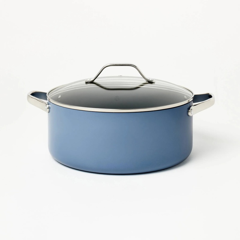 8qt Nonstick Ceramic Coated Aluminum Wide Stock Pot Blue –  (See Description)