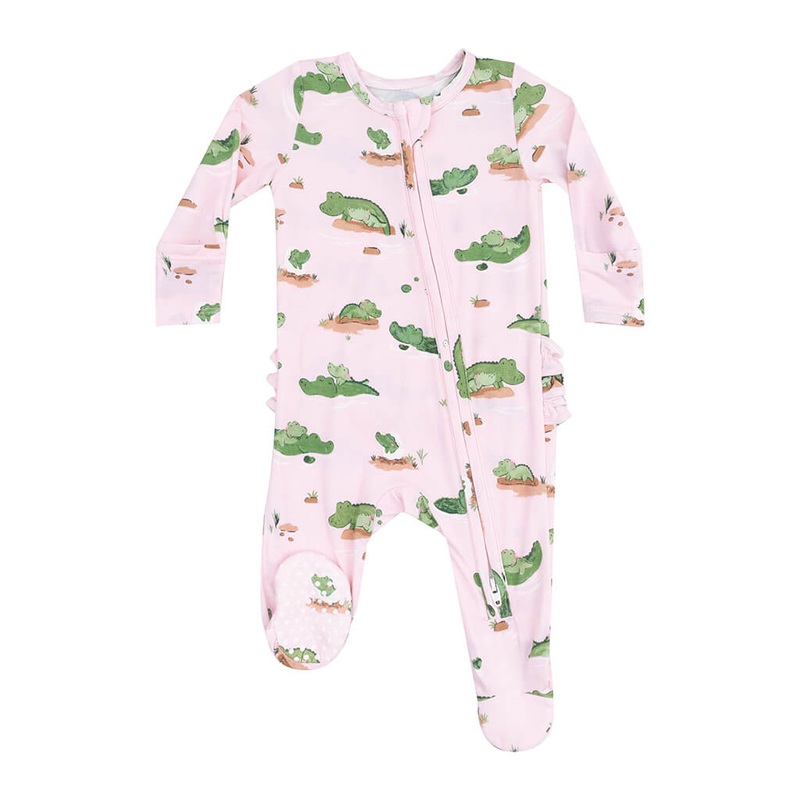 ADR 2 Way Zipper Ruffle Back Footie Alligator Pink