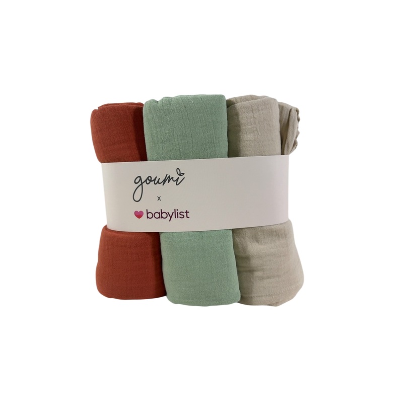 Goumikids Muslin Swaddle Set 3 Pack, Clay