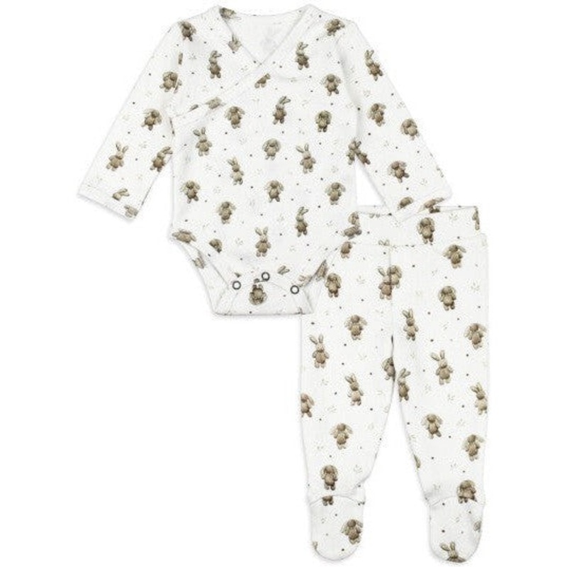 L’ovedbaby Organic Wrap Bodysuit & Footed Pant Set | Brixy Bunny Shadow