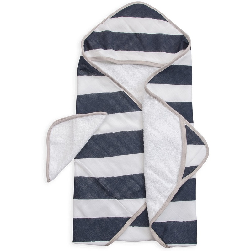 Little Unicorn Cotton Hooded Towel & Washcloth – Navy Stripe