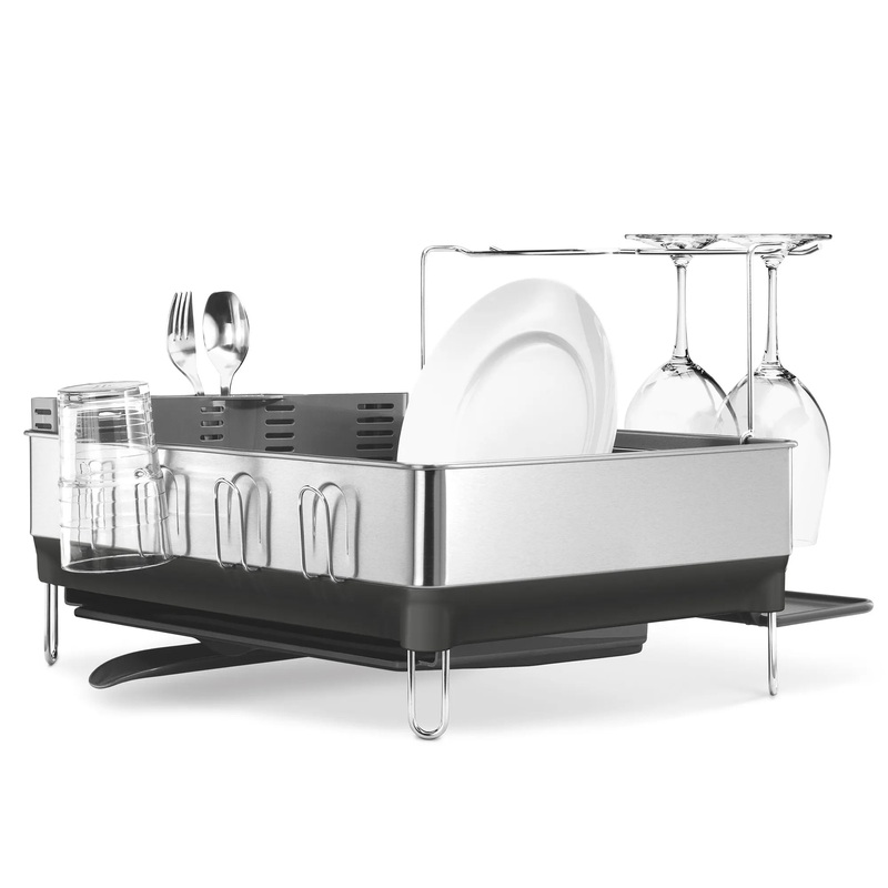 Stainless Steel Kitchen Dish Drying Rack with Swivel Spout – Grey