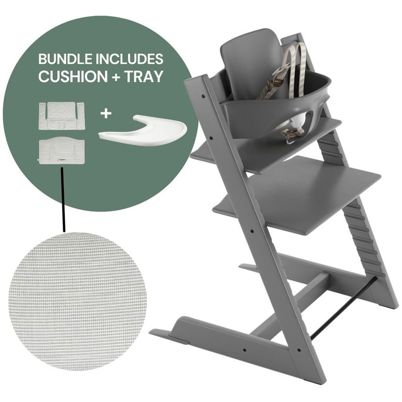 Tripp Trapp OPEN BOX High Chair and Cushion with Stokke Tray — Storm Grey / Nordic Grey