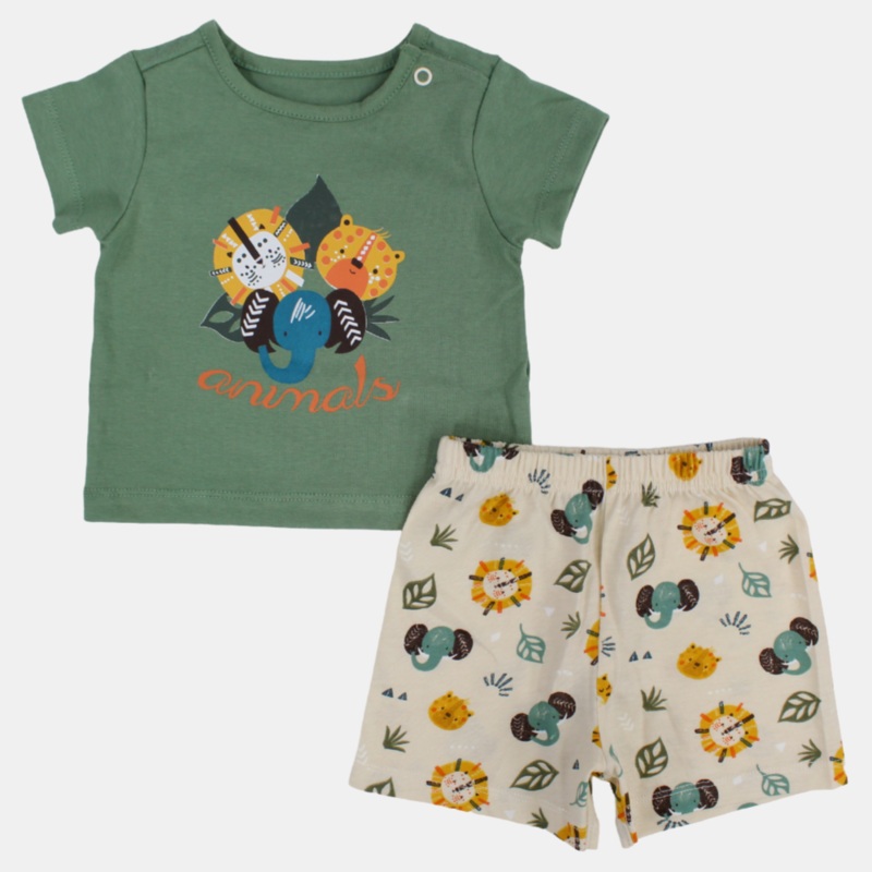 Baby Boys Cotton Pajama  Olive With Lion Print