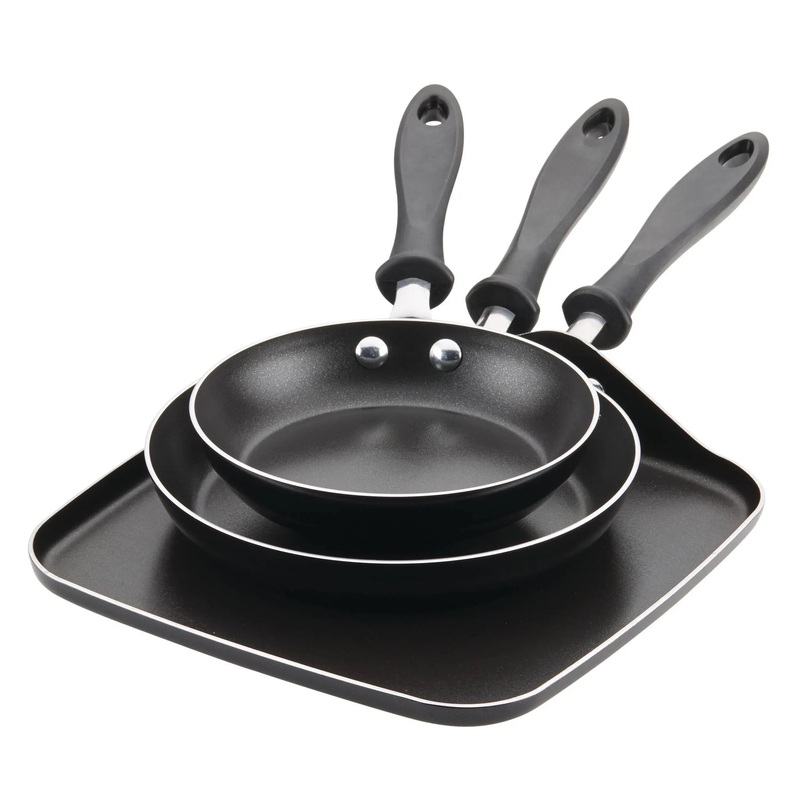 3pc Nonstick Aluminum Reliance Skillet and Griddle Cookware Set Black: Even-Heating Pan Set, Dishwasher-Safe