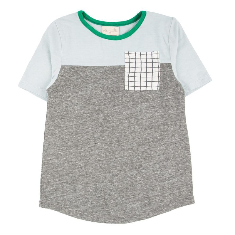 Miki Miette – Short Sleeve Colorblock Tee – Heather Grey