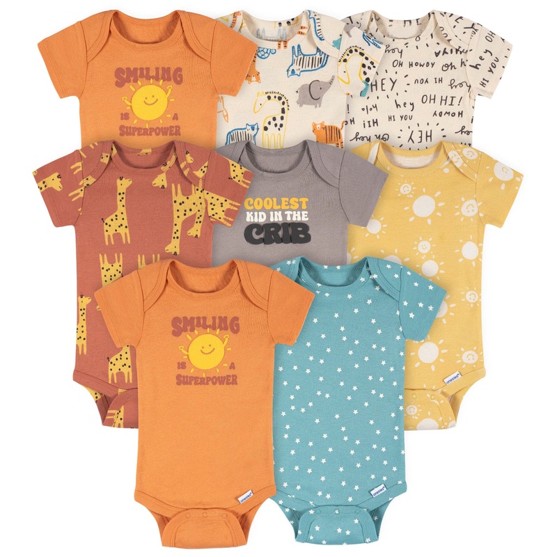 8-Pack Baby Neutral Hello Naptime Short Sleeve Onesies Bodysuits
