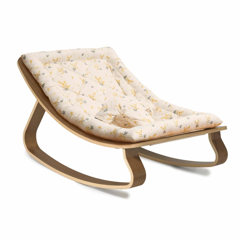 Baby Rocker LEVO in Walnut with Garbo & Friends Mimosa Cushion