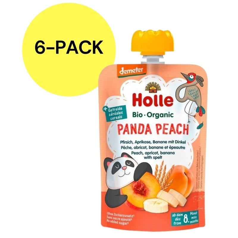 Holle Organic Pouches 6+ – Panda Peach Fruit & Grain Puree (6 Pack)
