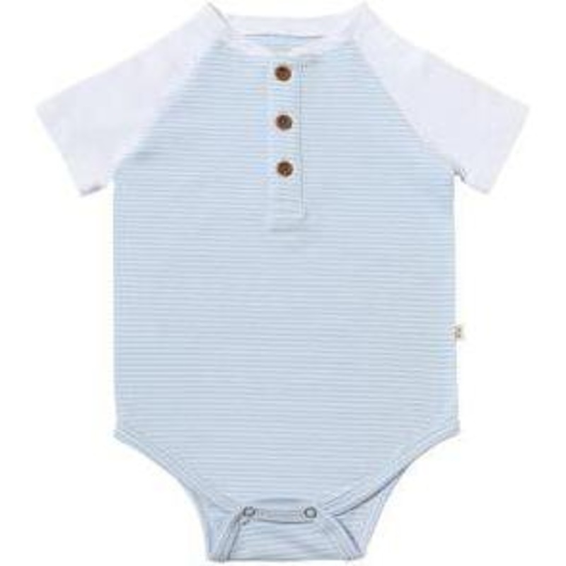 Me & Henry League Raglan Onesie | Blue/White Stripes