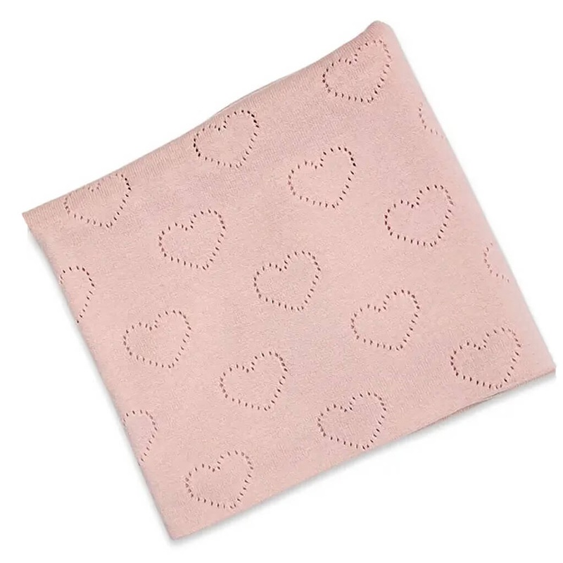 Organic Cotton Pointelle Knit Blanket Love Hearts Blush