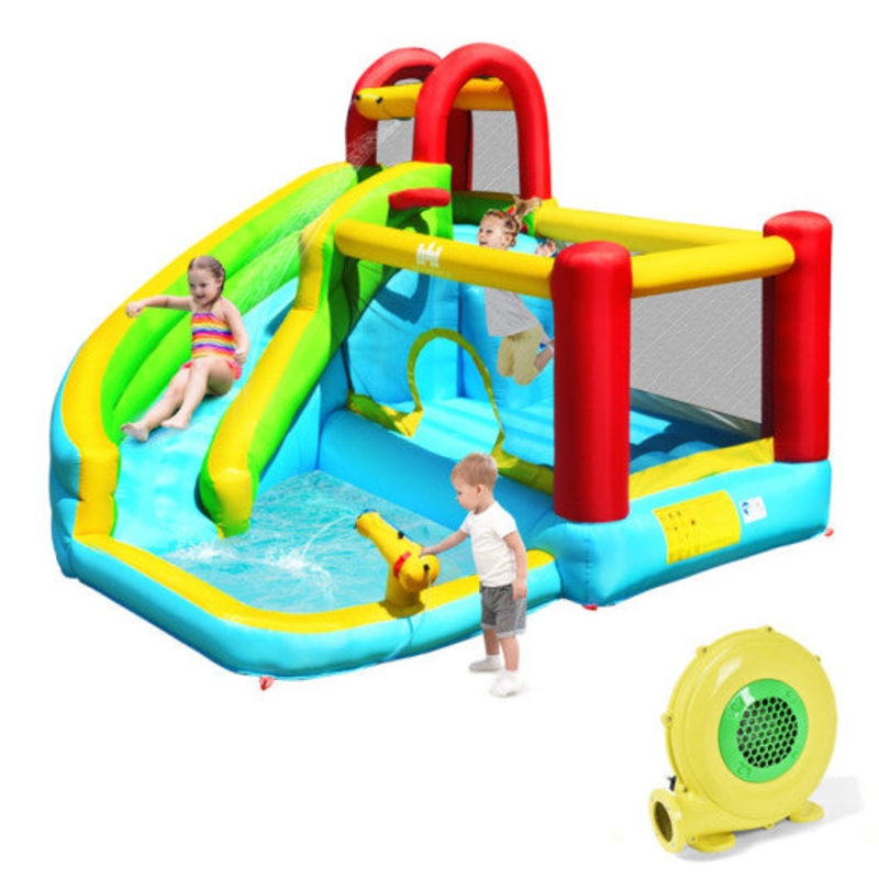 6-in-1 Inflatable Bounce House With Climbing Wall and Basketball Hoop With Blower