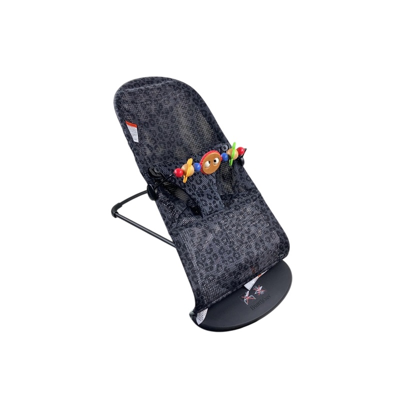 BabyBjorn Bouncer Bliss Bundle With Toy Bar, Googly Eyes, Black Frame, Anthracite/Leopard Mesh
