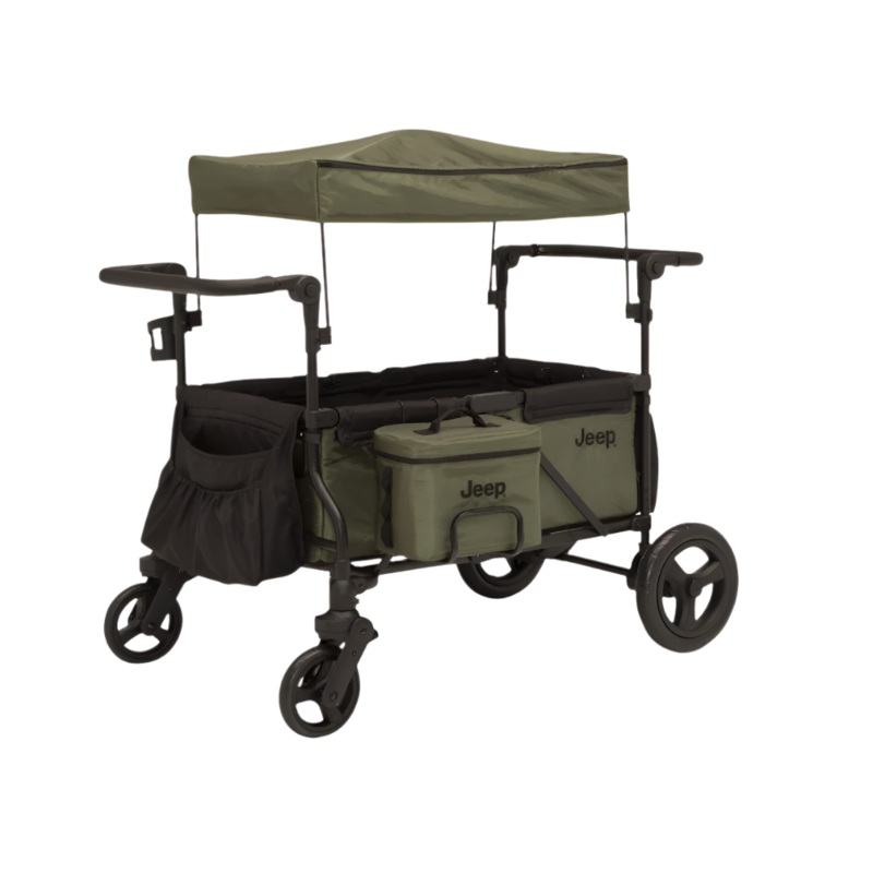 Delta Children Jeep Deluxe Wrangler Wagon Stroller with Cooler Bag and Parent Organizer, 2 Seater, Green