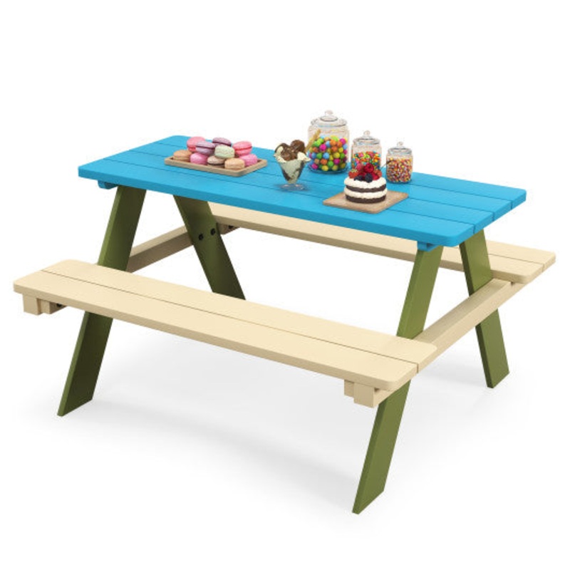Kids Wooden Picnic Table Set Toddler Activity and Dining Table With Built-in Benches