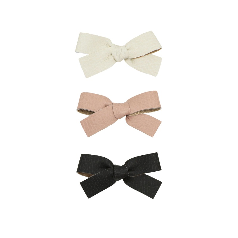 Leather 3 Pack Bow Clips – Medium – Primrose