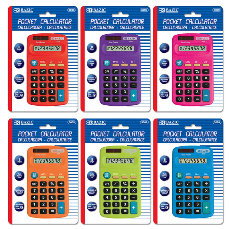 BAZIC 8-Digit Dual Power Pocket Size Calculator