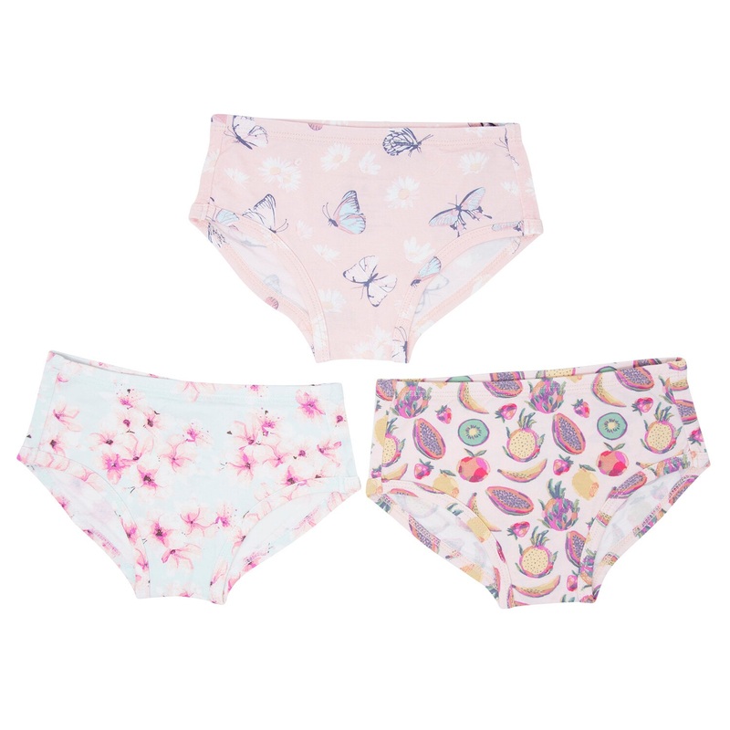 Girl’s Underwear 3-Pack – Cherry Blossoms/Butterfly Daisy Pink/Tropical Fruit