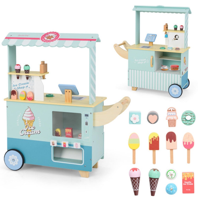 Kids Ice Cream Truck Pretend Play Set for Toddlers With Vending Machine-Green