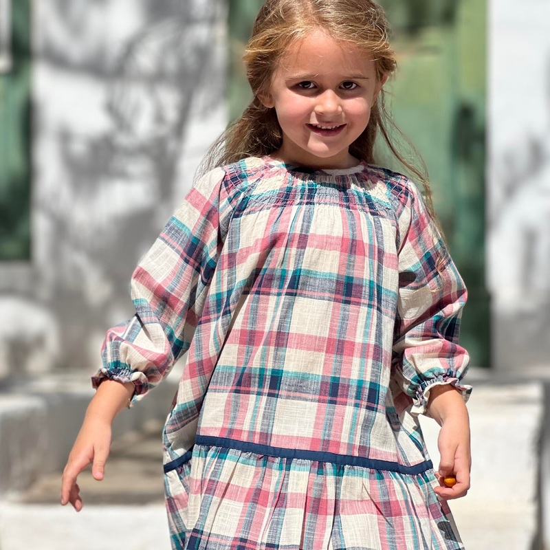 Smocked Dress w/ Deep Hem – Red & Navy Plaid