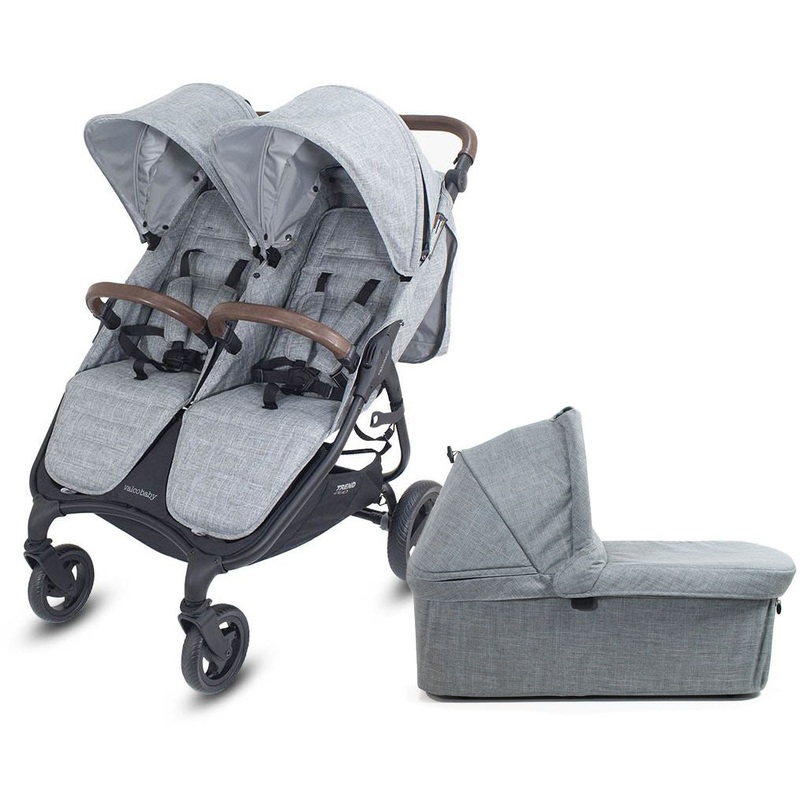 Valco 2025 Trend Duo Side by Side Double Stroller + Bassinet Bundle – Grey Marle / Grey Marle