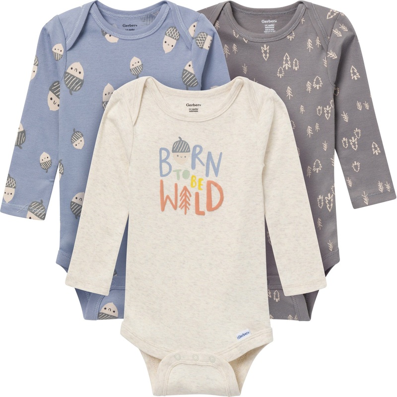 3-Pack Baby Boys Born To Be Wild Long Sleeve Onesies Bodysuits