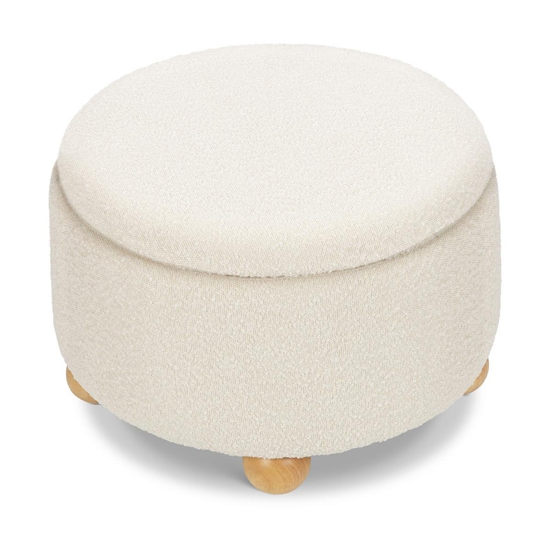 Namesake Tuffet Storage Ottoman – Performance Ivory Boucle with Honey Ball Feet