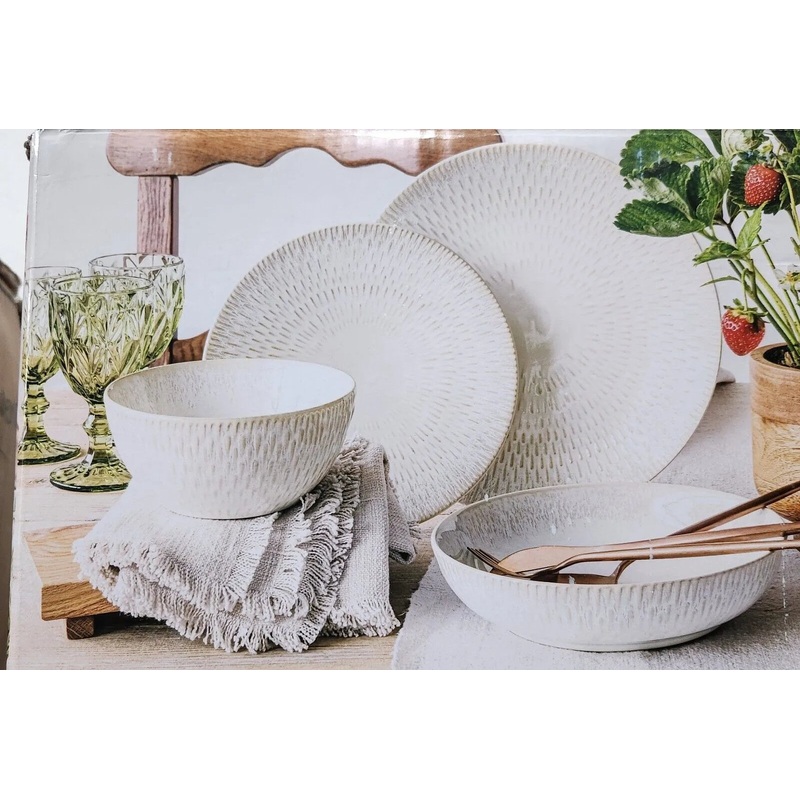 16 PCS New Over and Back Dinner Set in Box Service for 4 Reactive Glaze