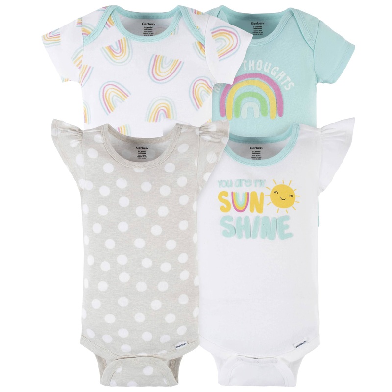4-Pack Baby Girls Dots Of Rainbows Short Sleeve Onesies Bodysuits