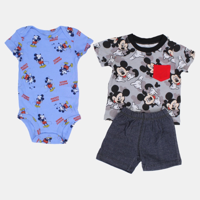 Baby Boys Cotton 3-Piece Outfit Set  Grey with Mickey Mouse Design