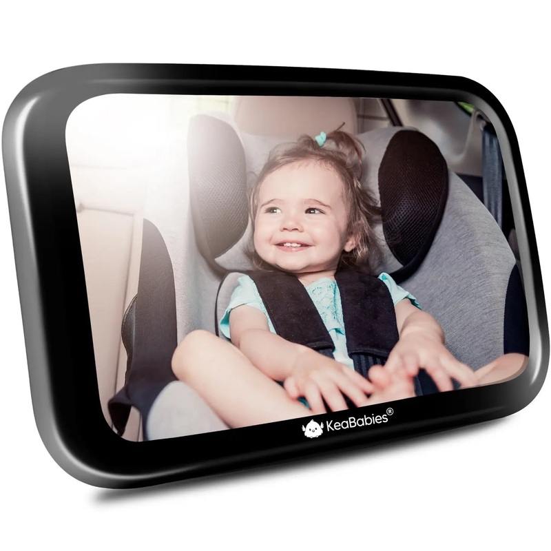 KeaBabies Baby Car Seat Mirror (Large, Sleek Black)