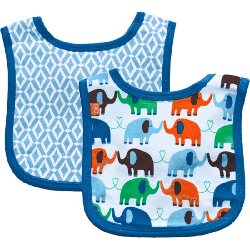 Magnificent Baby Boy’s Elephant On Parade/El Marrakesh Reversible Bib – 6 to 12 Months