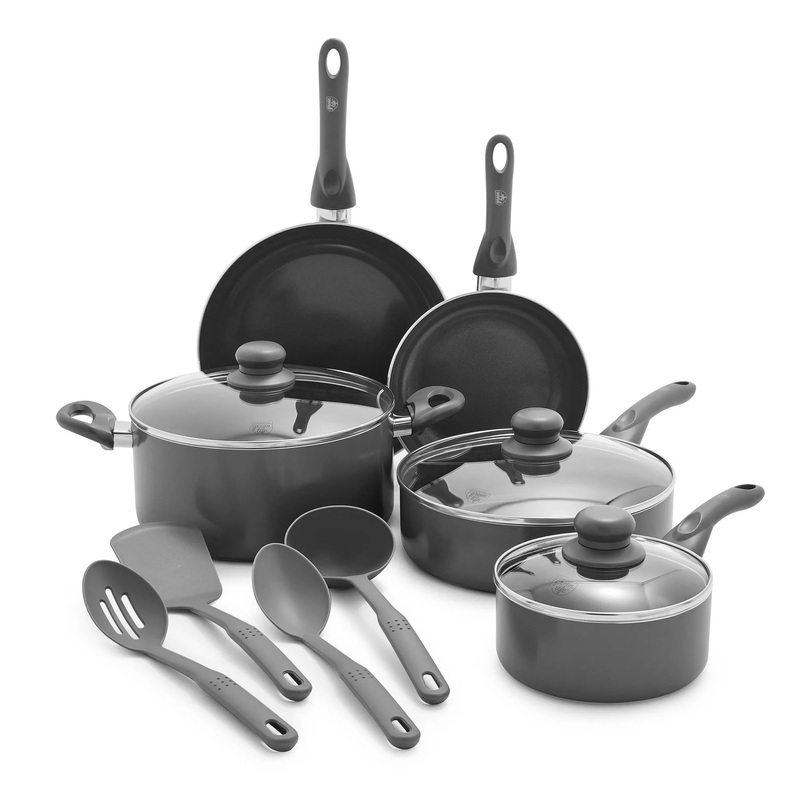 12pc Ceramic Nonstick Aluminum Cookware Set- Charcoal Gray