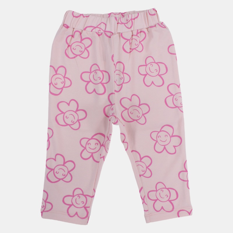 Baby Girls Cotton Leggings  Pink with Floral Print