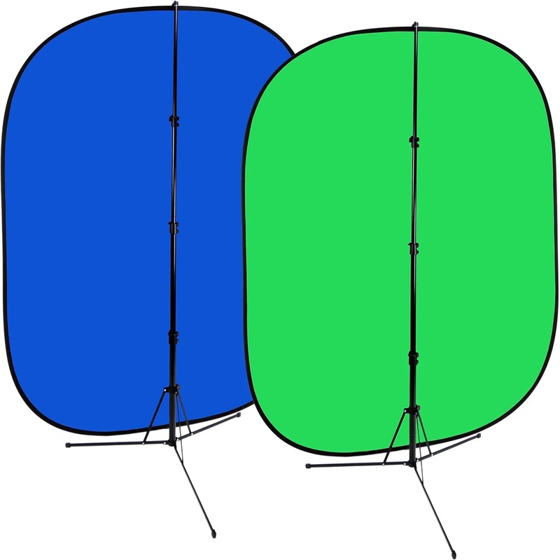 Fotodiox 5’x7′ Collapsible Chromakey Green + Blue 2-in-1 Background, Backdrop kit w/Stand Support Green + Blue 5x7in