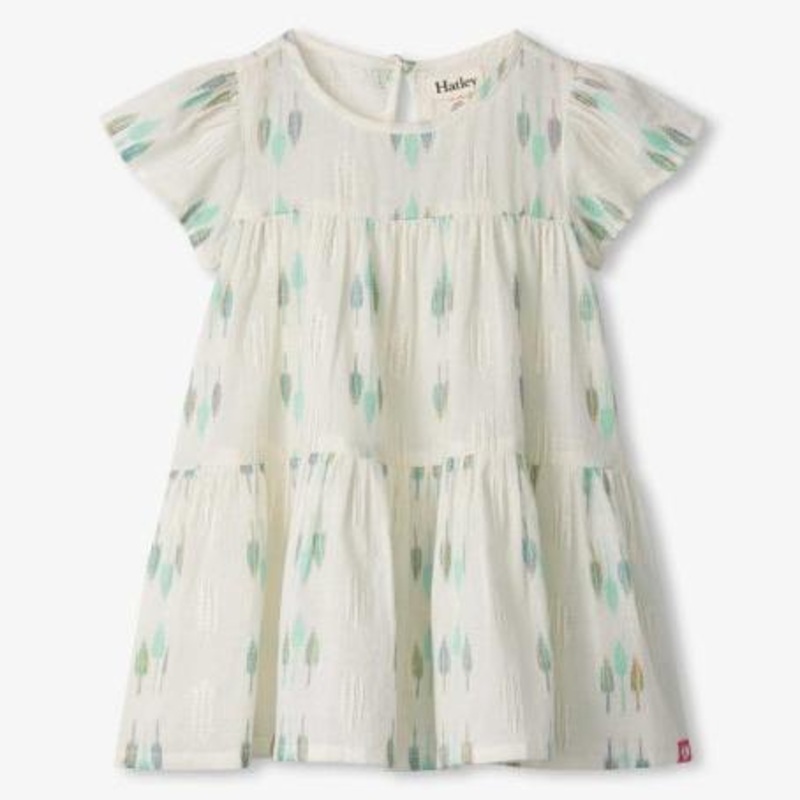Hatley Blue Feather Ikat Woven Cake Puff Dress | Cream