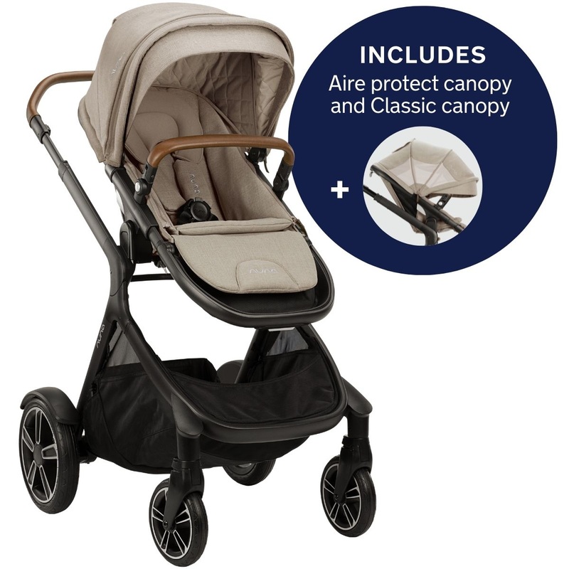 Nuna DEMI Grow Single-to-Double Stroller with Aire Protect Canopy + Classic Canopy – Hazelwood